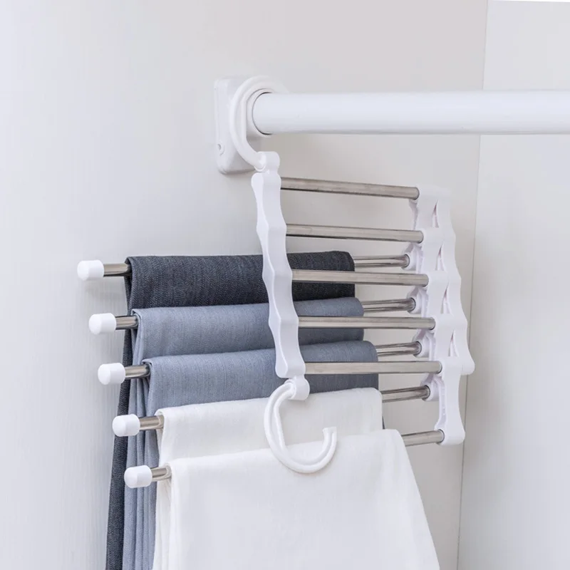 

Adjustable Pants Rack Trousers Tie Scarf Towel Hanger Drying Racks Multifunction Wardrobe Storage Organizer Holder Space Saver
