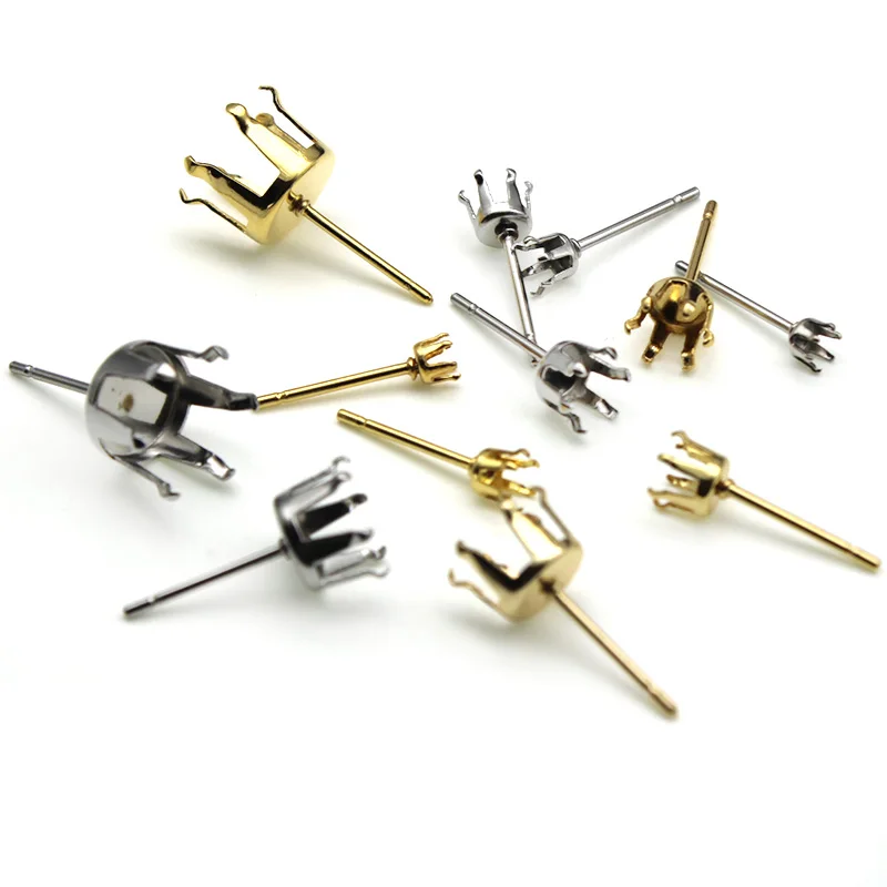 

20pcs 316 Stainless Surgical Steel Stud Earring Claw Blank Ear Post Pin fits 3 4 5 6 8 10 mm Cup Base Earring Jewelry Making