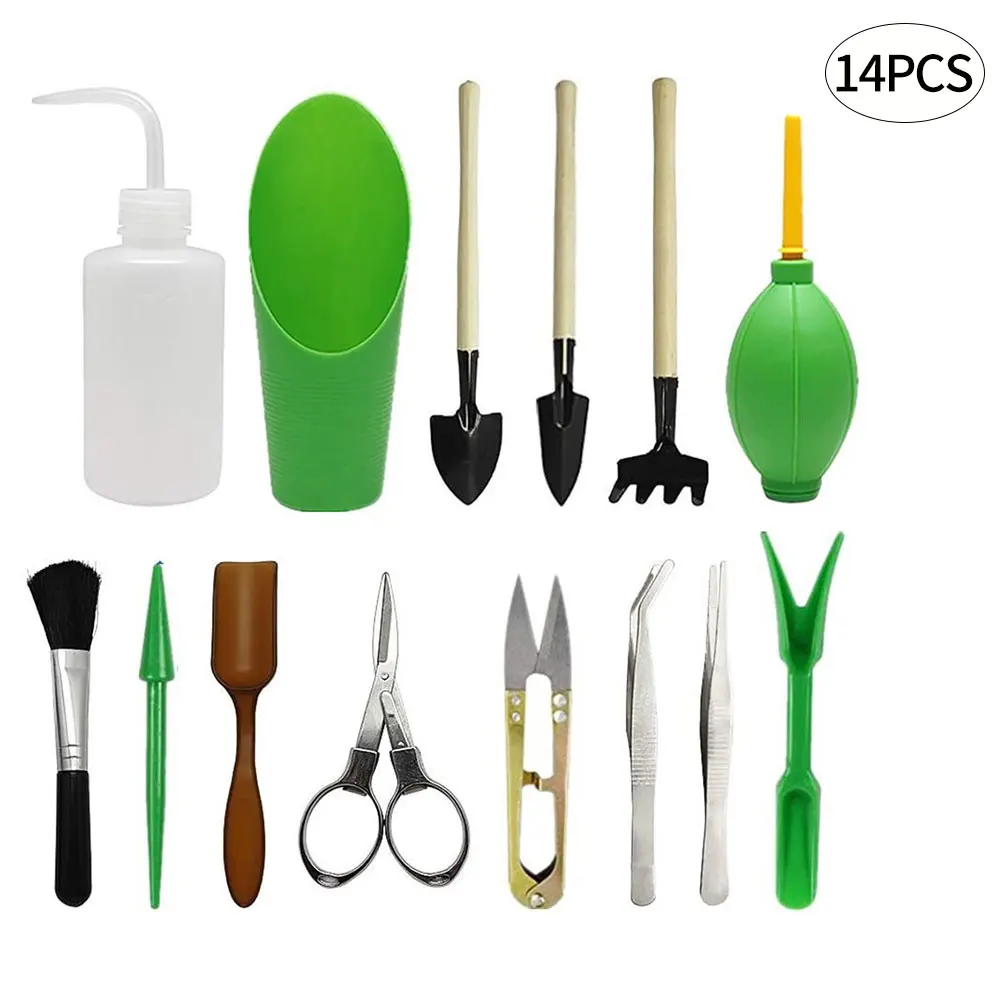 

14PCS Mini Gardening Supplies Potted Meat Tools Kit Transplanting Kit Transplant Tools Gardening Accessories Flowers Supplies