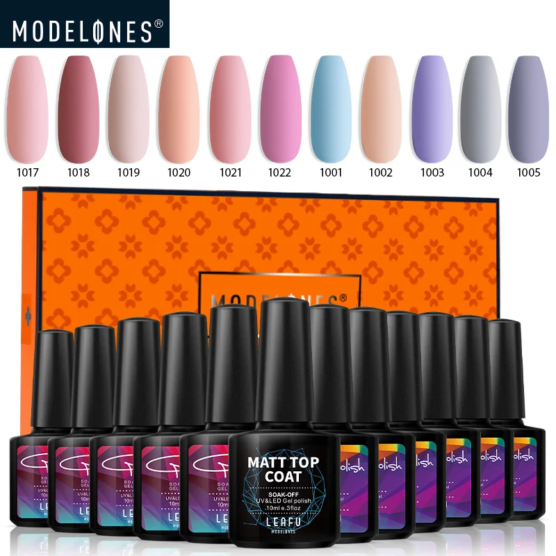 12 PCS SET 01 Modelones 6/12 шт матовый лак для ногтей Гель-лак замачиваемый Блестящий светодиодный Гель-лак наборы для ногтей долговечный Полупостоянный лак - Цвет: 12 PCS SET 01