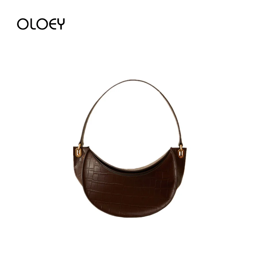 Vintage Acrylic Chain Women Handbags 2020 New Saddle Half Moon Baguette Shape Bags High Quality Crocodile Shoulder Messenger Bag | Багаж и