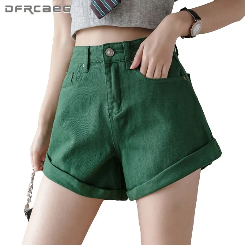 

Green Streetwear Summer Denim Shorts Woman 2021 Casual Vintage Slim Crimping Ladies Short Jeans Feminino