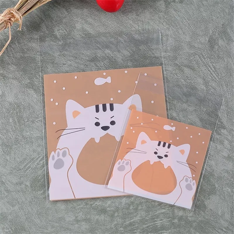 100 шт./лот пластиковые пакеты для упаковки печенья в виде кошачьей рыбы закусок