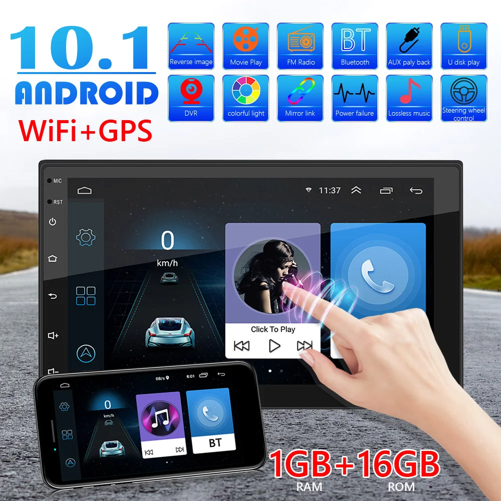 

Автомагнитола VODOOL, 2 DIN, Android 10,1, с GPS-навигацией, Wi-Fi, Bluetooth, 7 дюймов, 1 Гб + 16 ГБ, автомобильное радио, мультимедийный плеер