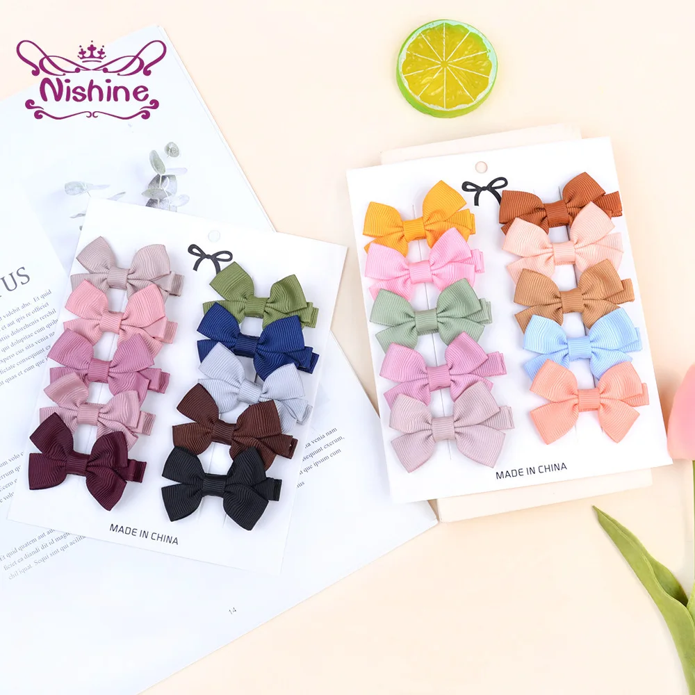 

Nishine 5 CM Grosgrain Ribbon Bowknot Baby Girls Bangs Hairpins Solid Color Handmade Bows Infant Hair Clips Kids Accessories