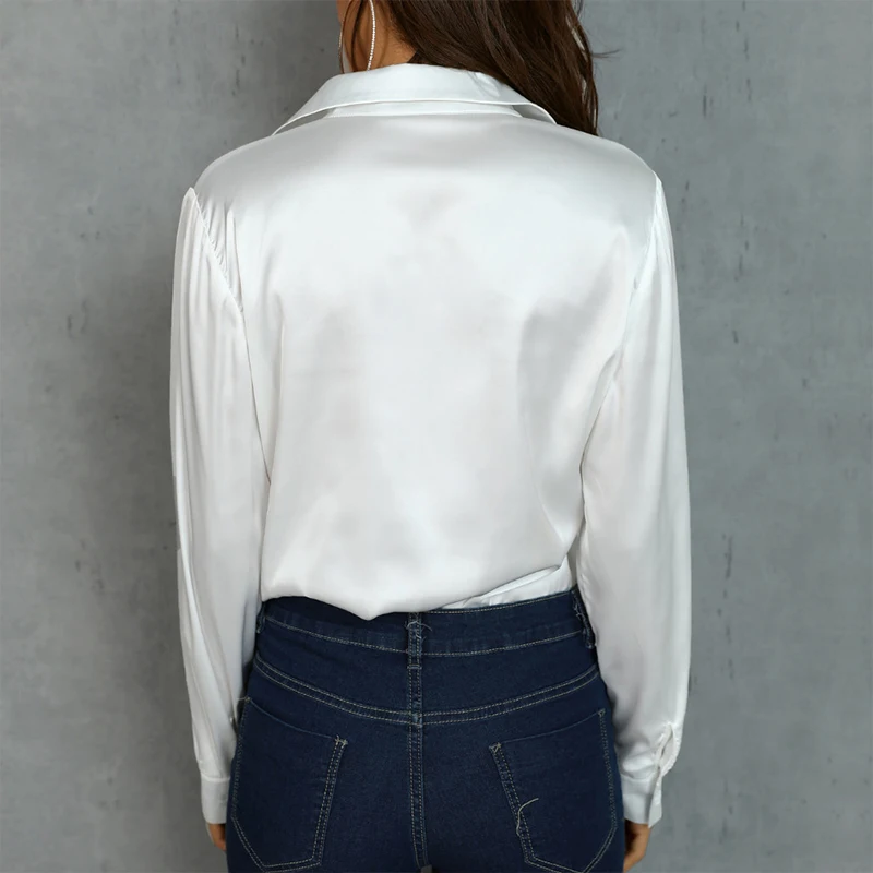 

CHURCHES Satin Solid Office Lady Shirts Women Long Sleeve Turn Down Collar Casual Blouse 2021 Spring New Fashion Elegant TopsShi