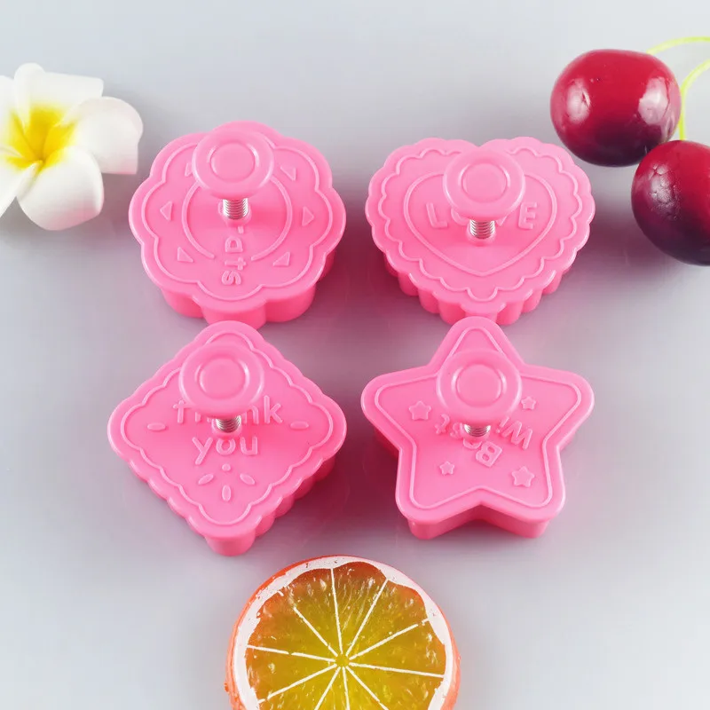 

3/4PCS Love Best Wishes Plunger Cookie Cutter DIY Cake Mold Plastic Cake Decorating Tools Baking Accessories Cookie Decorating