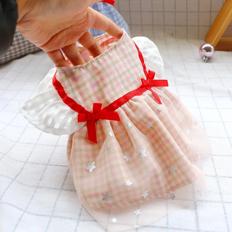 Одежда для собак в стиле кантри розовые клетчатые платья маленьких платье