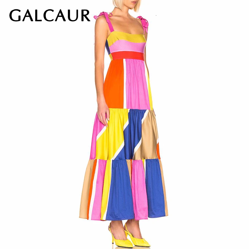 Женские платья без рукавов GALCAUR повседневные Лоскутные Платья с квадратным