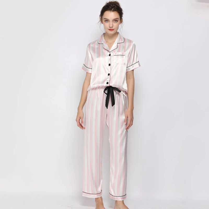 

Faux Silk Pajamas Sleepwear Striped Pyjama Pink 2 Pieces Bride Gift Women's Pajamas Dot Print Cute Soft Homewear With Pants