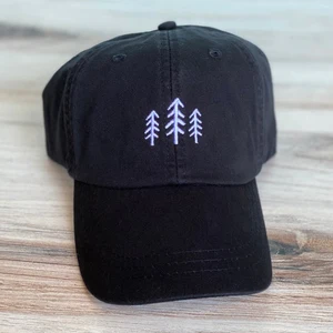 Pine head tree embroidery hiking baseball cap sports men 100% cotton pure black hip hop dad hats fashion snapback hat women