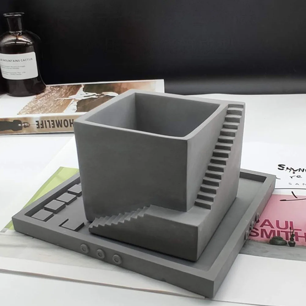 

1Pc Simple Bonsai Planter Concrete Plant Pot Household Ornament (Random Color)