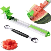 1pcs stainless steel watermelon cutter multi melon slicer cutting machine with 1pcs double end melon baller scoop kitchen tool