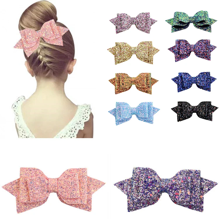 

1Piece 5 Inch bright glitter gradient sequins dovetail children's bow hairpin headdress baby girl baby hair accessory