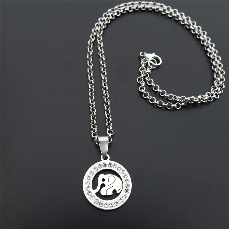 

Rhinestone Elephant Necklace Stainless Steel Animal Pendant Jewelry Fashion Women Girls Party Ornament Gift