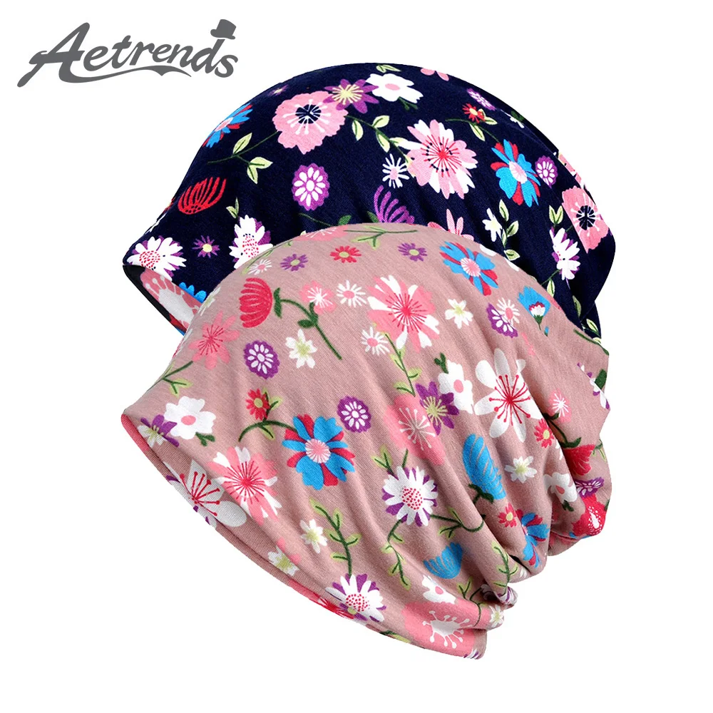 [AETRENDS] модная облегающая шапочка с цветочным рисунком женская модель головной