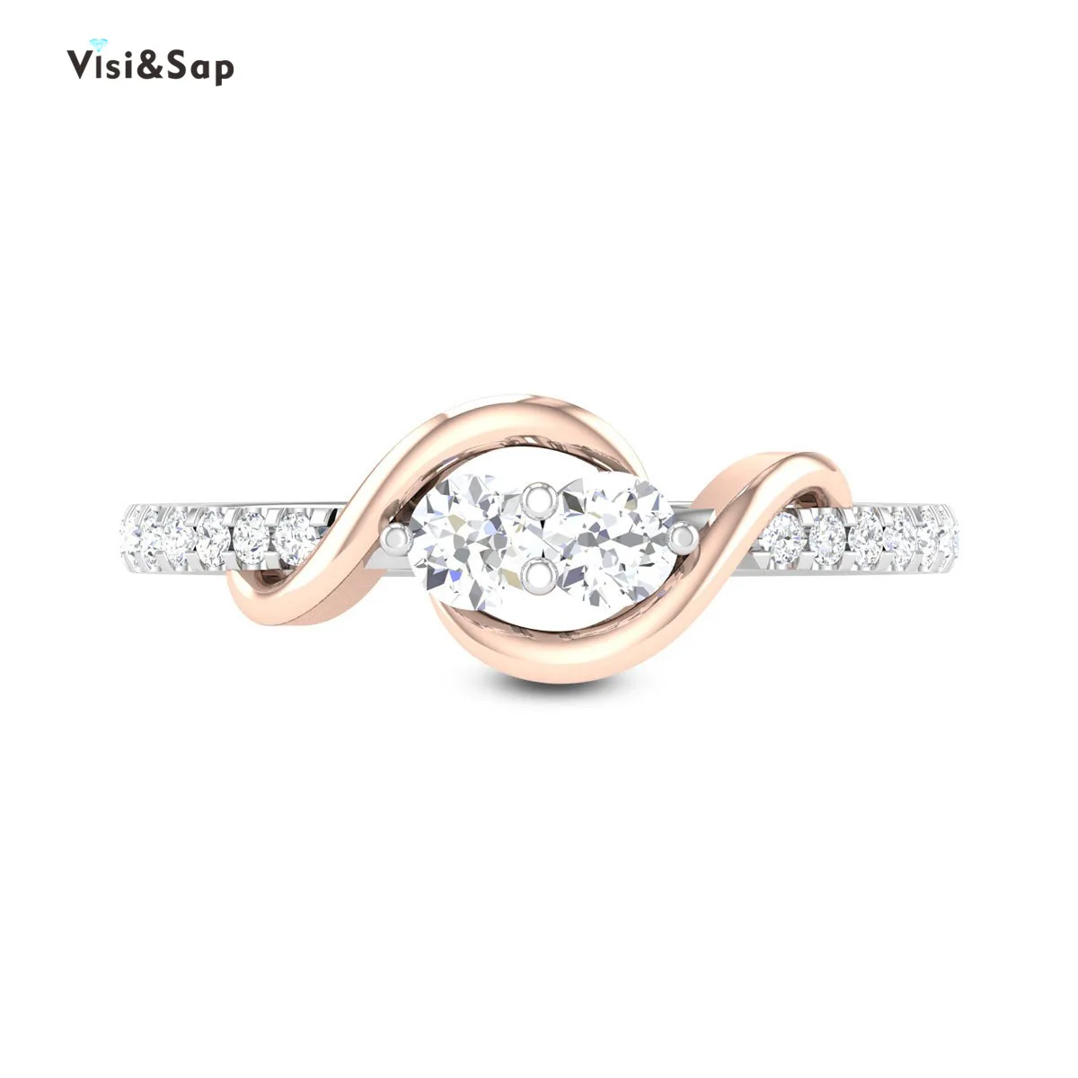 Visisap Creative Simple Cross Surround Two Color Zircon Engagement Rings for Women Inlaid Shiny Lady Ring Dropshipping B2383 | Украшения и