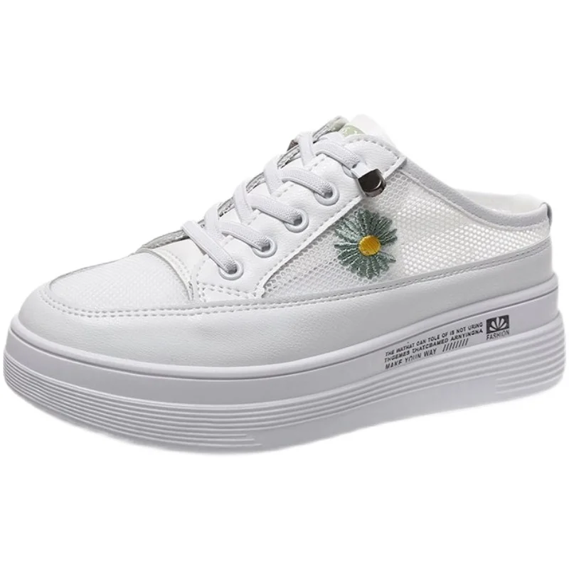 

Shoes Woman 2021 Slippers Summer Pantofle Cover Toe Med Platform Beige Heeled Sandals Luxury Slides New Soft Black Flat Designer