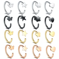 1pc 316l surgical steel nose ring hoop heart daith helix ear cartilage rook piercing tragus crown star design earrings jewelry