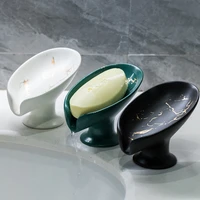 ceramic leaf shape soap box drain soap dish bathroom shower soap holder sponge storage plate bathroom supplies