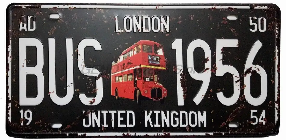 

ERLOOD London Bus-1956 United Kingdom Retro Vintage Auto License Plate Tin Sign Embossed Tag Size Home Pub Bar Decor 6 X 12
