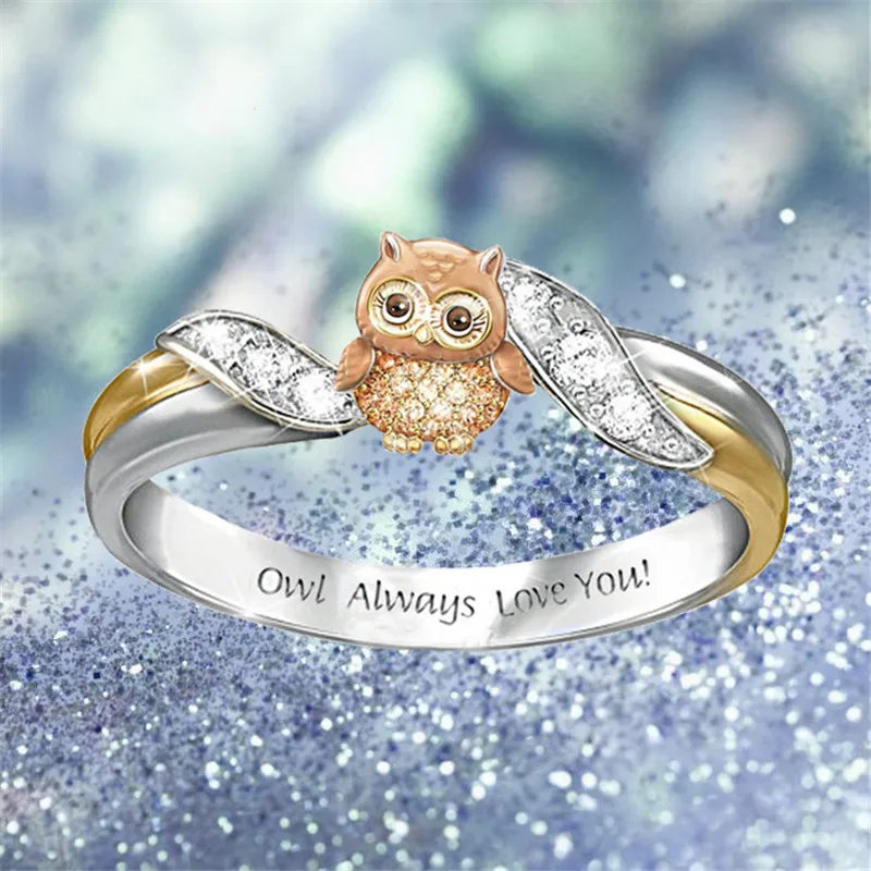 

New cute girls popular jewelry jewelry accessories owl rings European American ladies lettered animal ring jewelry