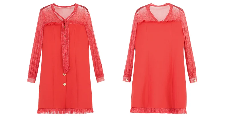 L~ 4XL 5XL сексуальное прозрачное Сетчатое твидовое платье весеннего размера плюс с бантом из ленты однобортное трикотажное платье с длинным рукавом AOFULI A4064