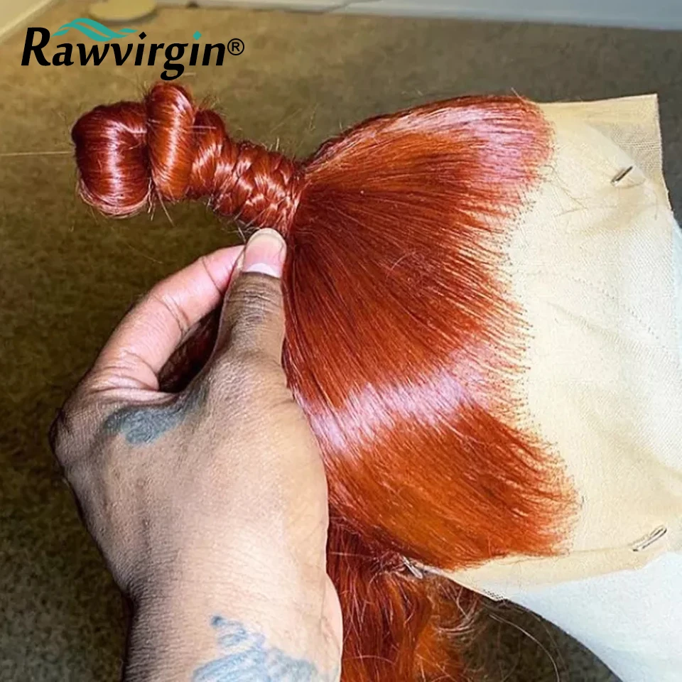 

Orange Ginger Wig Bob Colored Human Hair Wigs Transparent Bob Wig Striaght Lace Front Wig 250% Full Lace Frontal Wig Bob Femme