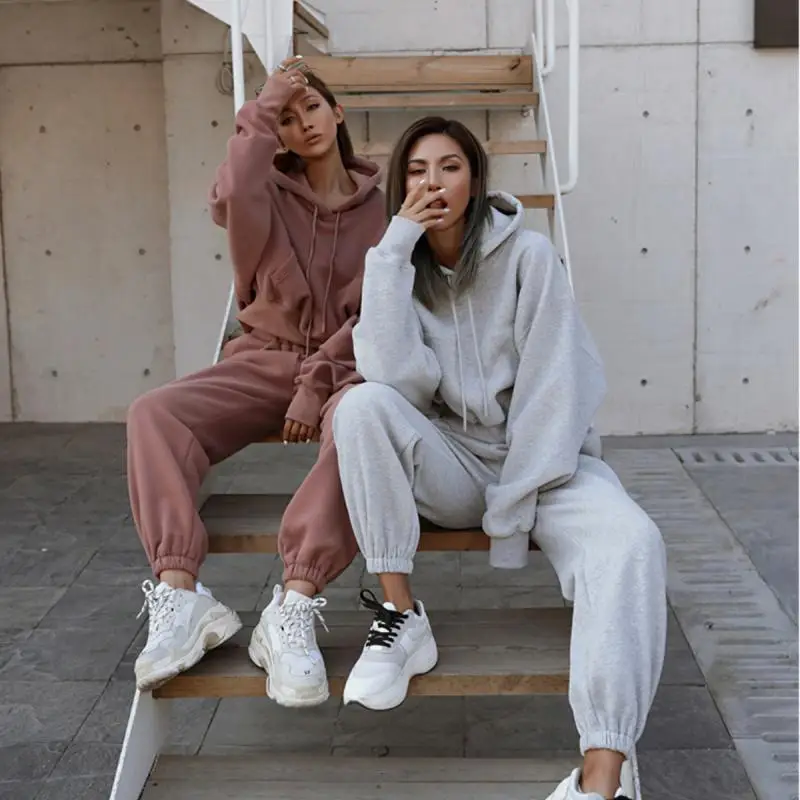 

Autumn Women Two Piece Set Women's Outfits Tracksuit Solid Color Hoodie Pants Casual Sport Suit 2021 New Fashion
