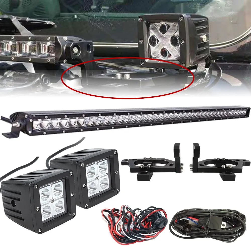 

Для Jeep Wrangler JL 2018 2019 2020 2021 2/4-Door 42-дюймовый кронштейн для крепления световой балки с 2 шт. рабочих противотуманных фар