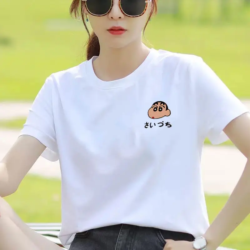 

Top T-shirt Blouses Cotton short sleeve 2021 new summer student Large Print white loose T-shirt