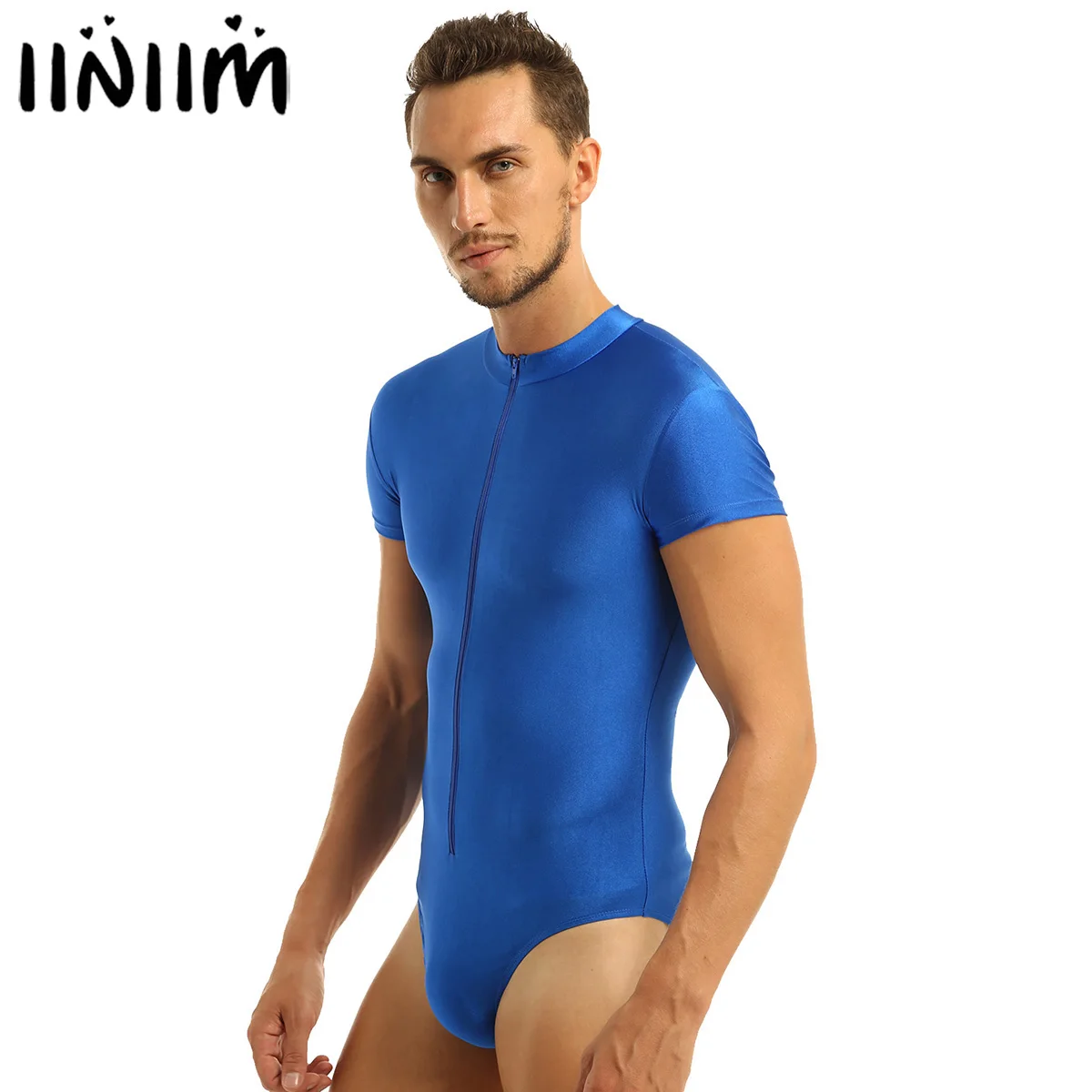 

Мужская Одежда для танцев из лайкры, облегающее боди на молнии спереди, балетное боди с высоким вырезом, гимнастическое трико, комбинезон, купальник, костюм для выступлений на сцене