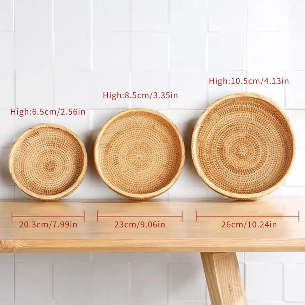 Rattan Basket Hand-Woven Coffee Breakfast Severing Tray Food Storage Platters Bread Plate with Handler For Drink Snack Tea | Дом и сад