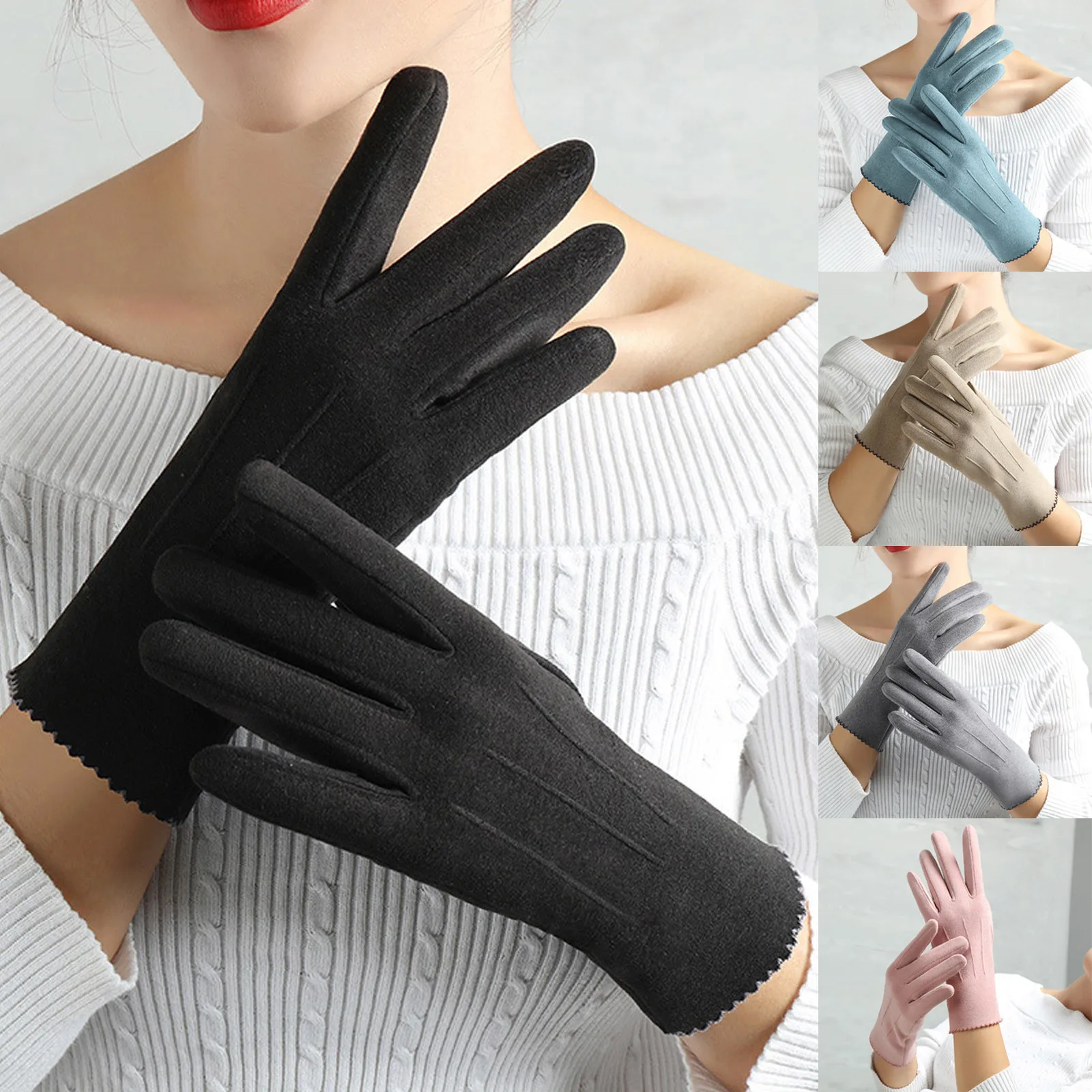 

Women's Winter Gloves Solid Color Fleece Thickened Gloves German Fleece Triple Ridge Gloves With Touch Screen Luvas Mitten