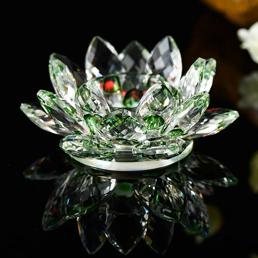 

7 Colors Crystal Glasslotus Flower Candle Tea Light Holder Buddhist Candlestick Room Decoration Accessories Flores Artificiales