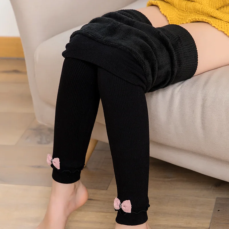 Леггинсы для девочек кашемировые зимние плотные с бантом брюки леггинсы |