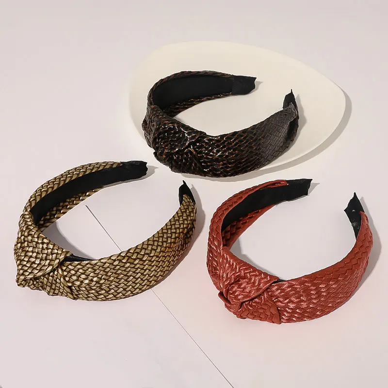 Корейская соломенная плетеная повязка рафия с перекрещивающимися узелками