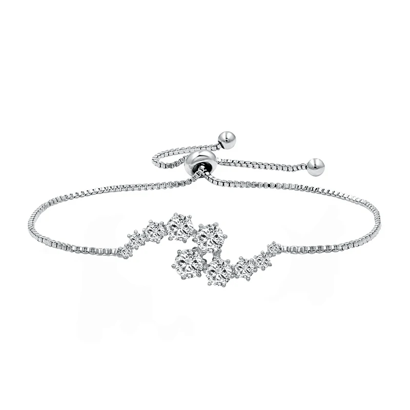 white gold Baiduqiandu Круглый вырез кубического циркония Кристалл Регулируемые браслеты для женщин в серебряном цвете или золотом цвете - Окраска металла: white gold
