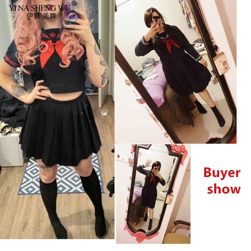 

Navy blue JK uniform Autumn Summer Short/long Sleeve Japanese School Uniforms For Girls Sailor Pleated Skirt JK Sets Uniform