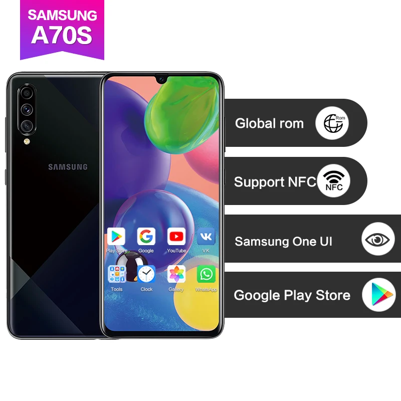 Samsung Galaxy A70s 6 7 &quotс 8 кратным зумом Поддержка NFC Google Play Super AMOLED 25 Вт Supercharge 4500 мАч для