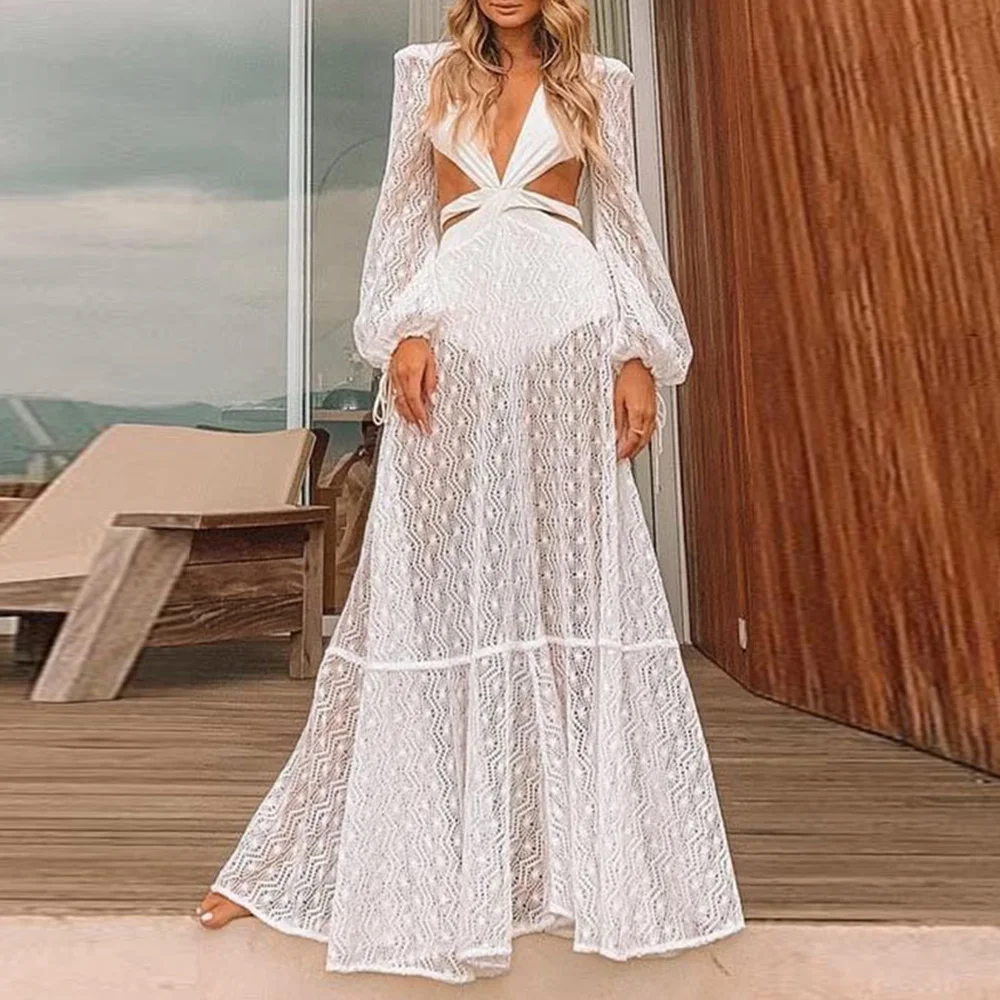 2021 Beach Dress Summer Floral Swimsuit Print Belt Bathing Suit Women Long Cover Up Off Shoulder Beachwear