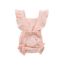 organic cotton baby girl clothes summer new double gauze kids ruffle romper jumpsuit dusty pink playsuit for newborn 25