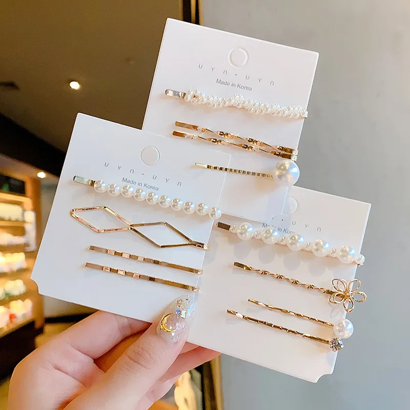 

Pearl Wave Hairpin Korean Hair Clip For Girls Barrettes Slid Accessories Bow Crab Claw Headdress Vintage Hairpins Set Barrettes