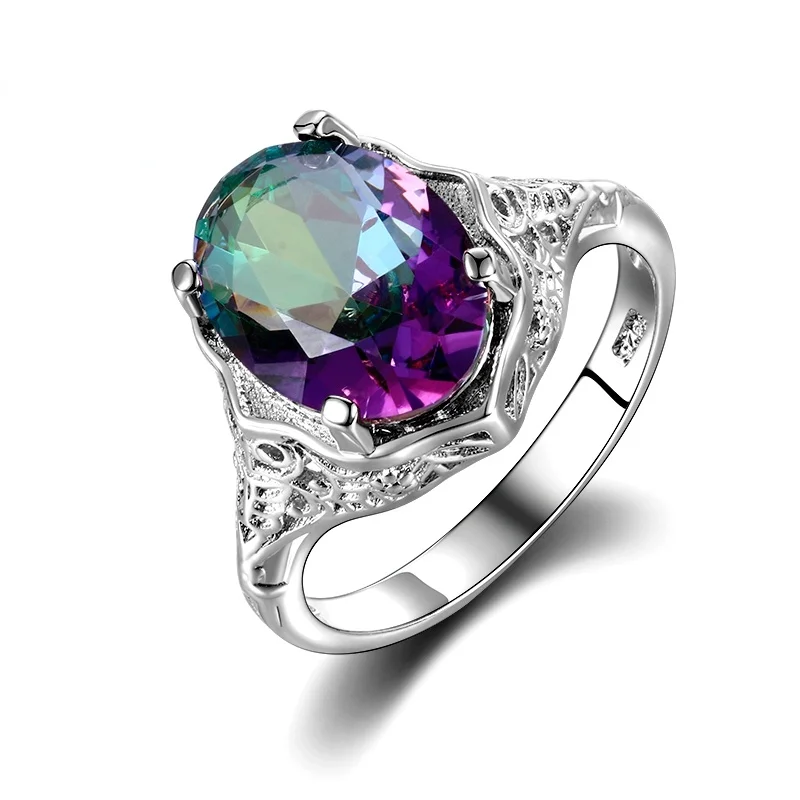 Genuine Rainbow Fire Mystic Topaz Ring 925 Sterling Silver Ring Fine Jewelry Gift For Women Lady Girls Wholesale images - 6