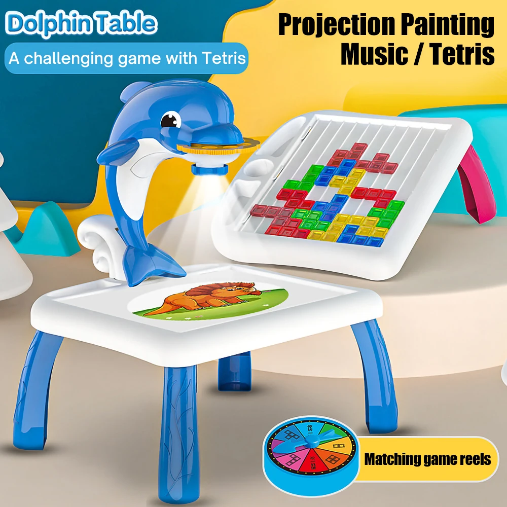 

Kids LED Projector Drawing Board Children Painting Table Puzzle Desk Montessori Educational Learning Writing Tablet Tetris Game