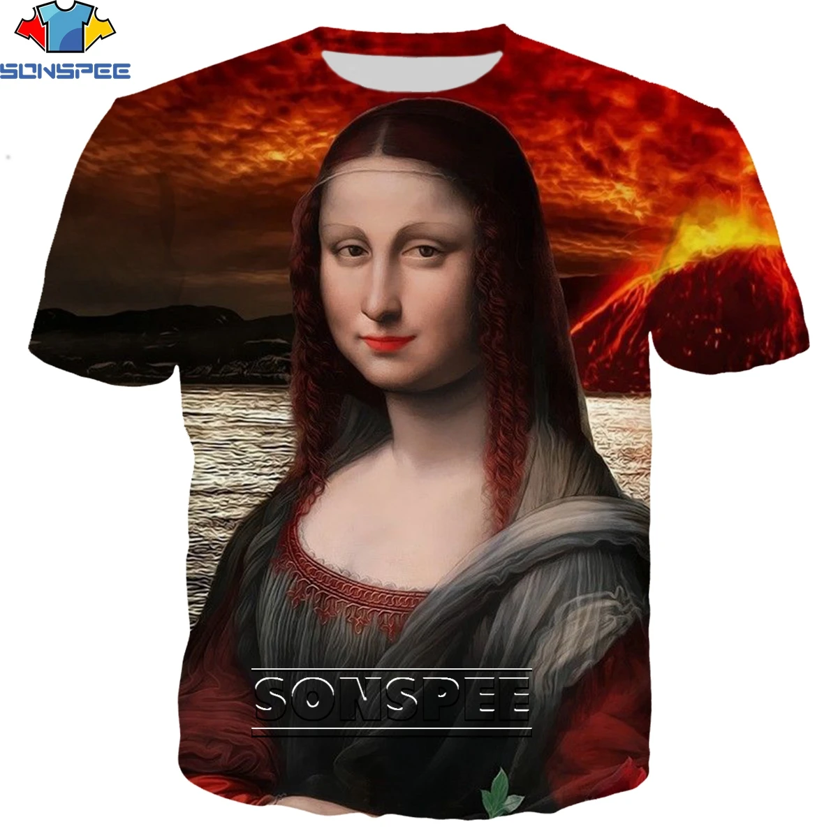

SONSPEE Fashion Funny Mona Lisa Series 3D Printing Men's T-shirt Summer Personalized Hip Hop Casual Street Beach Short Sleeve