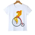 Забавная детская футболка с изображением золотой рыбки, детская одежда для мальчиков и девочек, белая футболка, топы с животными, летняя Базовая футболка, детская одежда