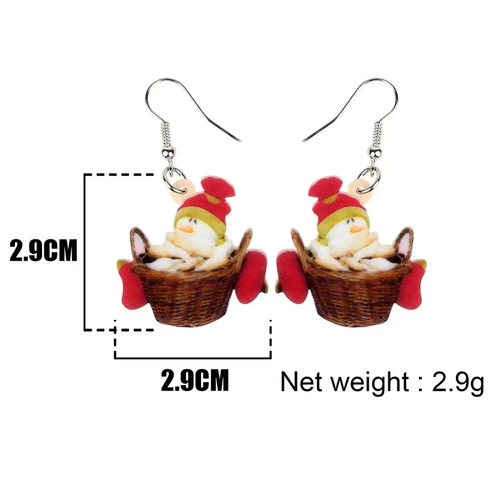 WEVENI акриловые рождественские аниме Снеговики корзины Серьги Висячие для женщин