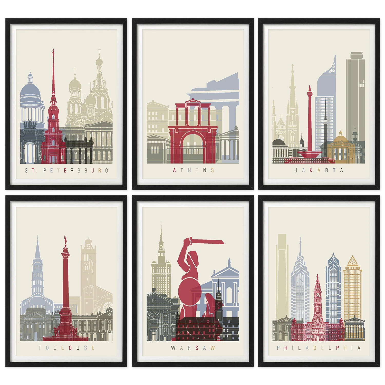 Филадельфия Варшава Тулуза Джакарта пейзаж художественные плакаты живопись на