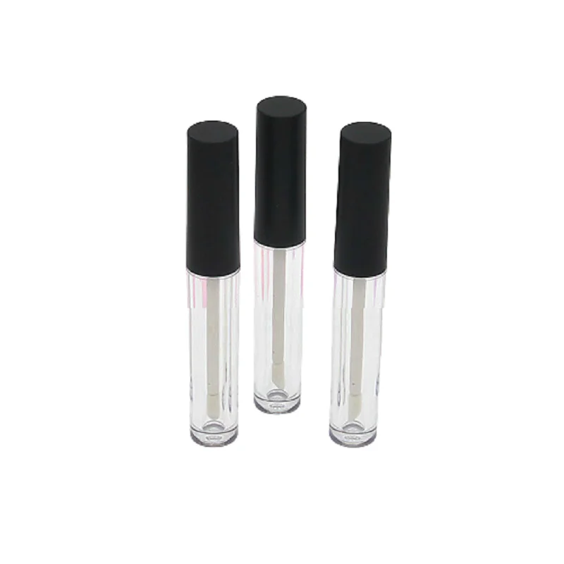 2.5ML Empty Round Lip Gloss Glaze Tube Small Cosmetic Sample Packing Container Clear Matte Black Cap 50 Units/Lot | Красота и